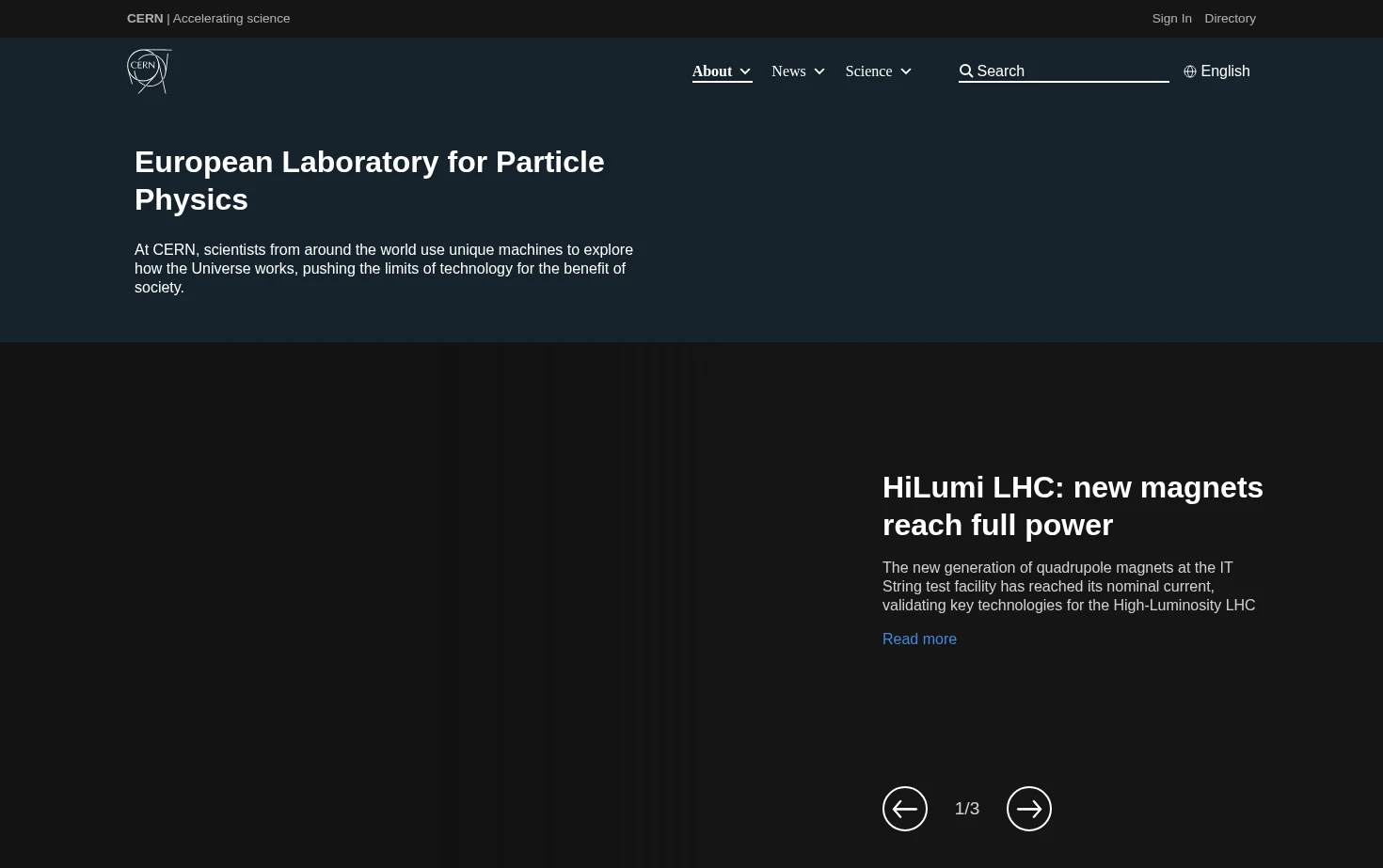 CERN 页面快照